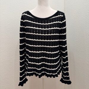Halogen Black and White Striped Open-Knit Top
